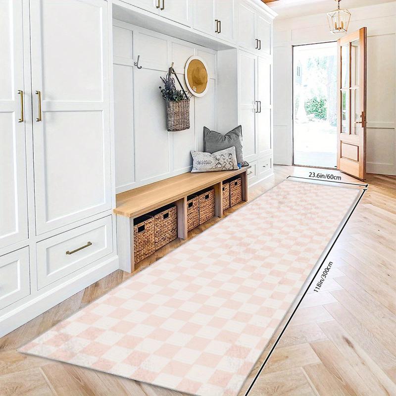 Modern Plaid Non Slip 2'X10' Indoor Outdoor Waterproof Runner Rug