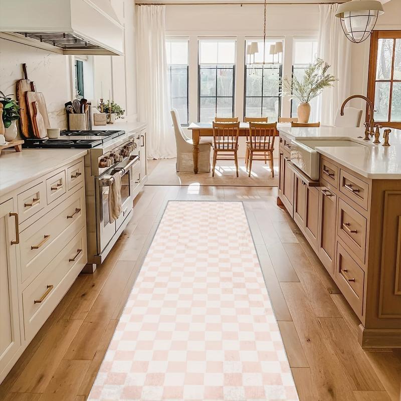 Modern Plaid Non Slip 2'X10' Indoor Outdoor Waterproof Runner Rug