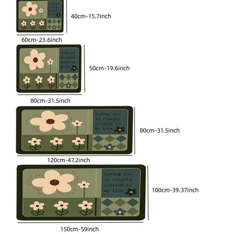 Floral Anti Fatigue Kitchen Rug Set Non Slip Absorbent Washable Carpet