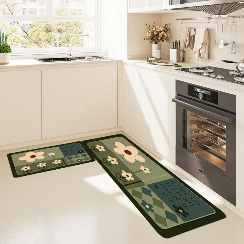 Floral Anti Fatigue Kitchen Rug Set Non Slip Absorbent Washable Carpet