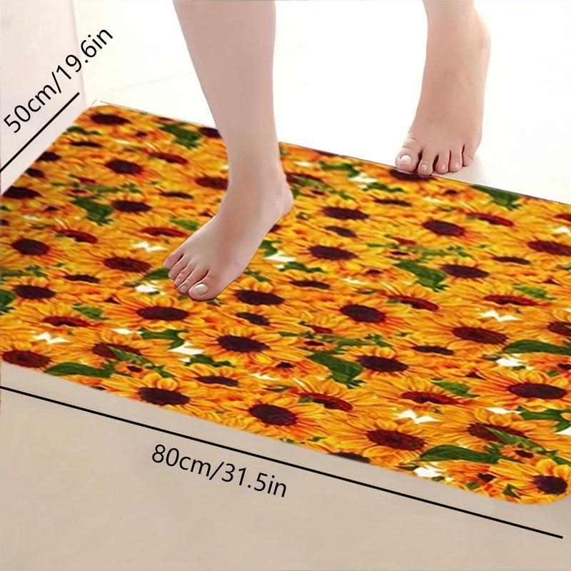 Stain Resistant Sunflower Print Carpet Washable Polyester Rug for Home Decor