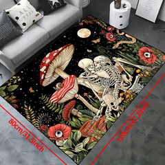 Fantasy Mushroom Print Area Rug Romantic Skull Non slip Halloween Resistant Rug
