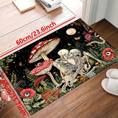 Fantasy Mushroom Print Area Rug Romantic Skull Non slip Halloween Resistant Rug