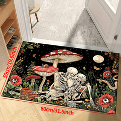 Fantasy Mushroom Print Area Rug Romantic Skull Non slip Halloween Resistant Rug