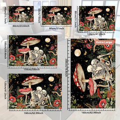 Fantasy Mushroom Print Area Rug Romantic Skull Non slip Halloween Resistant Rug