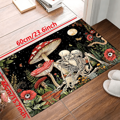Fantasy Mushroom Print Area Rug Romantic Skull Non slip Halloween Resistant Rug
