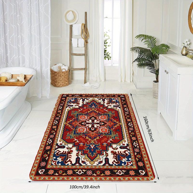 Boho Vintage Style Area Rug Faux Cashmere Persian Rug Non Slip TPR Backing Mat