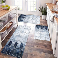 Gradient Plaid Kitchen Floor Mat Anti Slip Polyester Carpet Absorbent Bath Mat