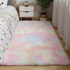Fluffy Tie Dye Plush Bedroom Carpet Light Grey Shaggy Rug