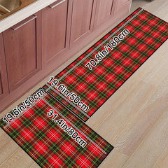 Red & Green Plaid Rug & Checked Rug Indoor Washable Entryway Decor