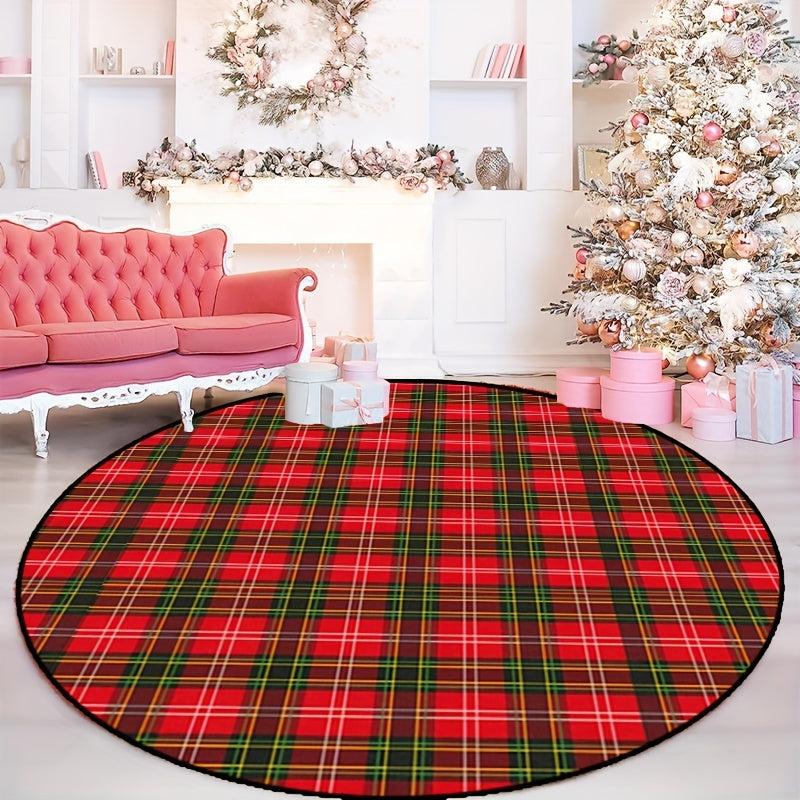 Red & Green Plaid Rug & Checked Rug Indoor Washable Entryway Decor