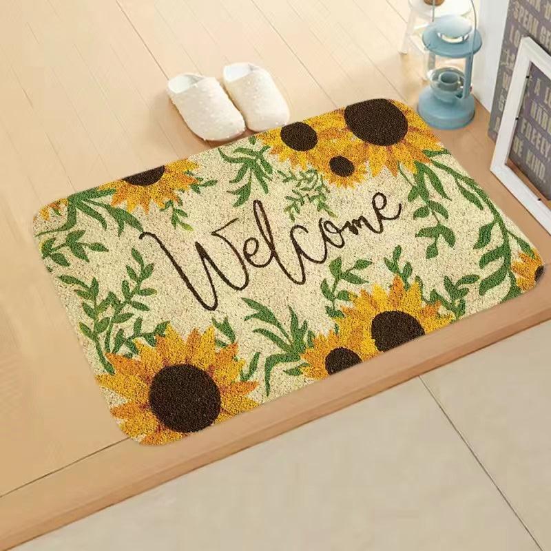 Sunflower Welcome Kitchen Rug Natural Doormat Outdoor Entrance Front Porch Door
