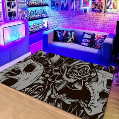 Skull Rose Print Non-slip Resistant Rug Waterproof Carpet
