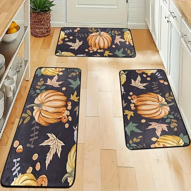 Pumpkin Print Kitchen Mat Non-slip Stain Resistant Rug for Home Decor