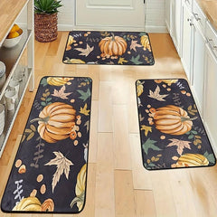 Pumpkin Print Kitchen Mat Non-slip Stain Resistant Rug for Home Decor