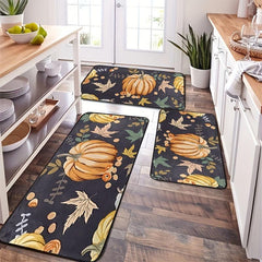 Pumpkin Print Kitchen Mat Non-slip Stain Resistant Rug for Home Decor