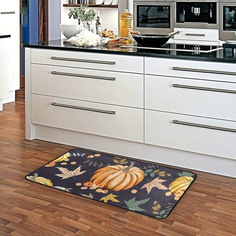 Pumpkin Print Kitchen Mat Non-slip Stain Resistant Rug for Home Decor