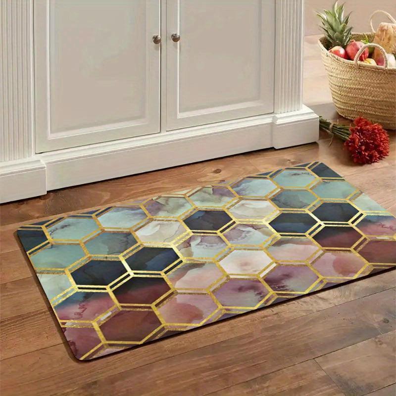Hexagon Soft Kitchen Rug Geometric Carpet Mat Waterproof Non Slip