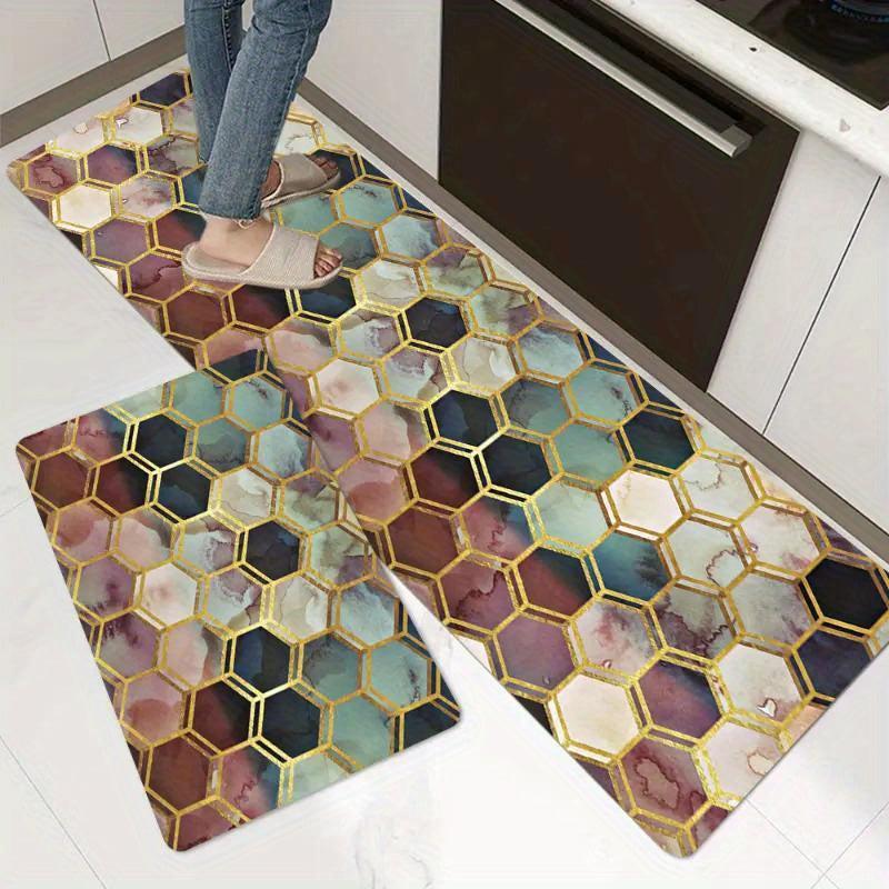 Hexagon Soft Kitchen Rug Geometric Carpet Mat Waterproof Non Slip