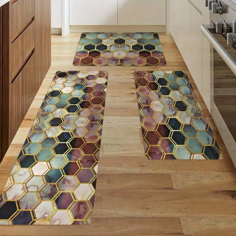 Hexagon Soft Kitchen Rug Geometric Carpet Mat Waterproof Non Slip