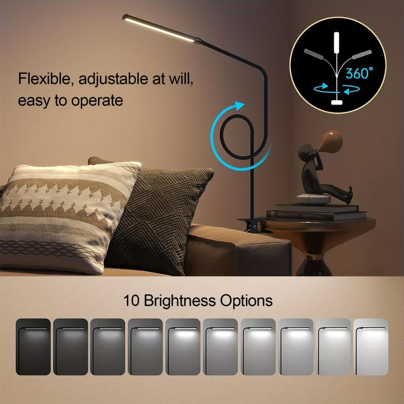Clampable LED Desk Lamp USB Plug 3 Colors 10 Brightnesses Dimmable