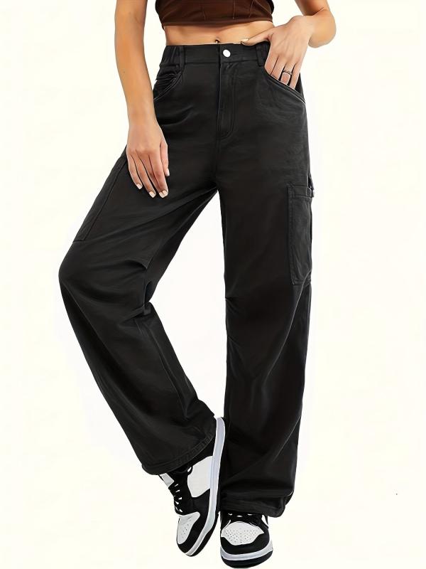 Cargo Pants Loose Fit Elastic Waist Straight Jeans Women's Denim Jeans