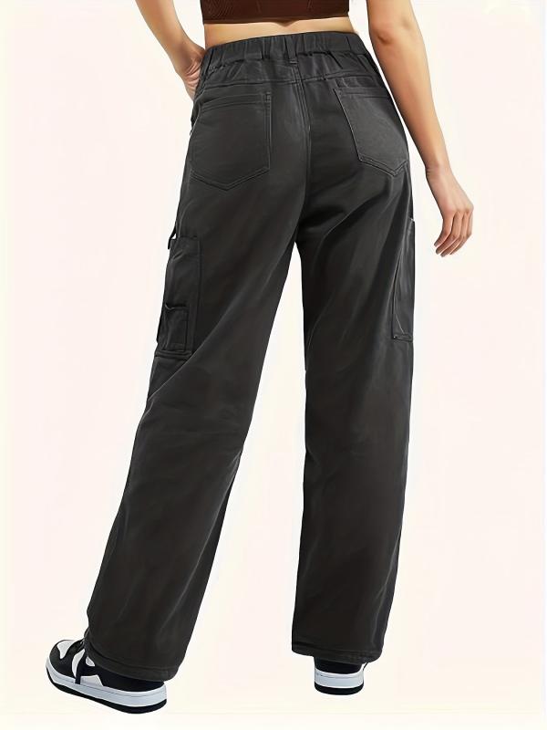 Cargo Pants Loose Fit Elastic Waist Straight Jeans Women's Denim Jeans
