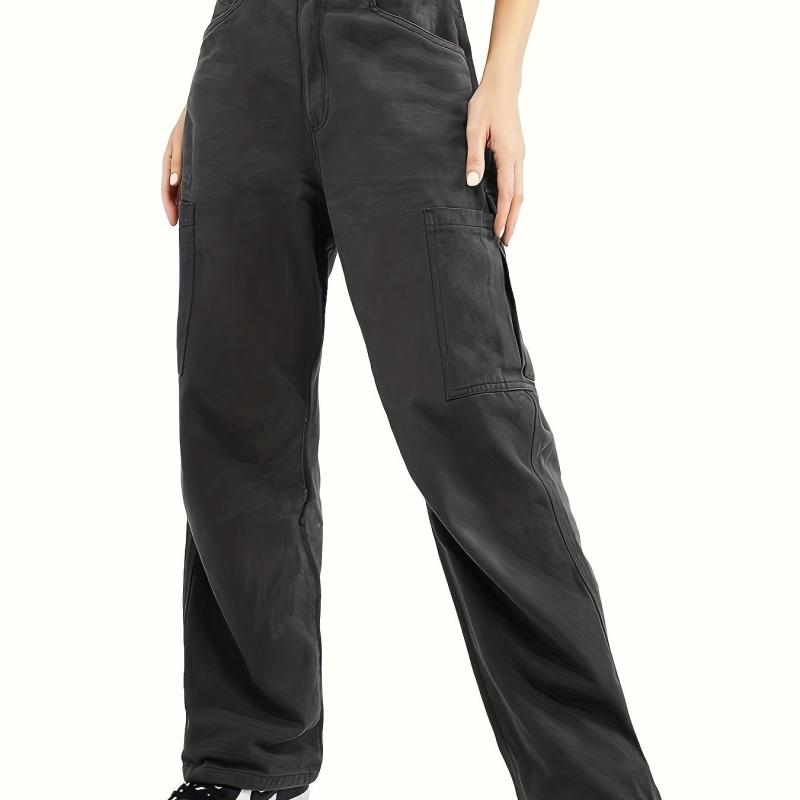 Cargo Pants Loose Fit Elastic Waist Straight Jeans Women's Denim Jeans