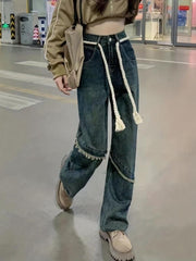 Loose Fit Wide Leg Raw Seam Jeans Women's Denim