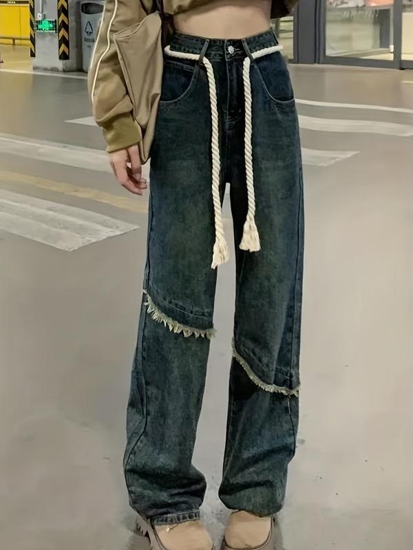 Loose Fit Wide Leg Raw Seam Jeans Women's Denim