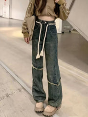 Loose Fit Wide Leg Raw Seam Jeans Women's Denim