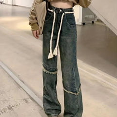 Loose Fit Wide Leg Raw Seam Jeans Women's Denim