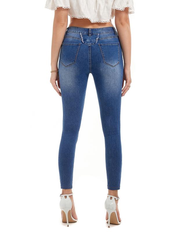 Slim Fit Crop Jeans Mid Stretch Water Ripple Embossed Ankle Length Jeans