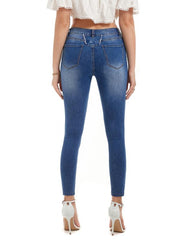 Slim Fit Crop Jeans Mid Stretch Water Ripple Embossed Ankle Length Jeans