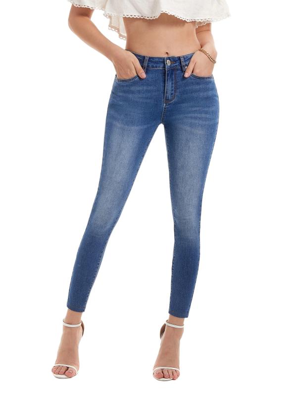 Slim Fit Crop Jeans Mid Stretch Water Ripple Embossed Ankle Length Jeans