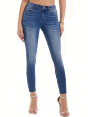 Slim Fit Crop Jeans Mid Stretch Water Ripple Embossed Ankle Length Jeans