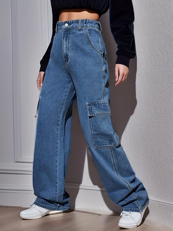 Cargo Pants Loose Fit Non Stretch Carpenter Jeans Women's Denim