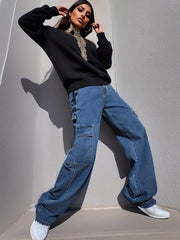Cargo Pants Loose Fit Non Stretch Carpenter Jeans Women's Denim