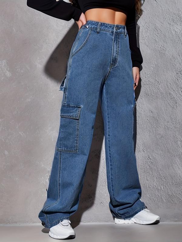Cargo Pants Loose Fit Non Stretch Carpenter Jeans Women's Denim