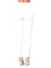 Ripped Holes Skinny Jeans Slim Fit Mid Stretch Denim Pants