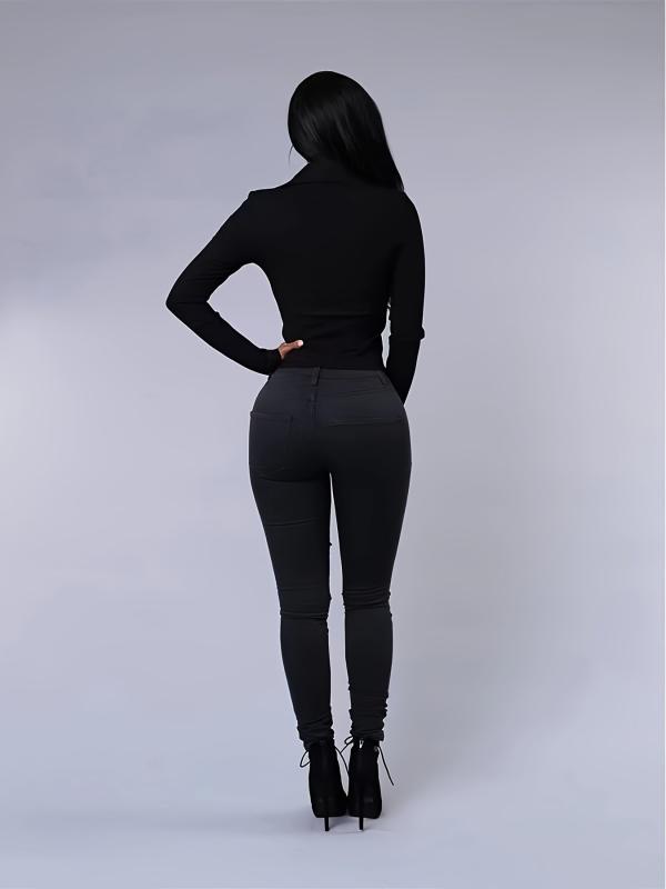 Ripped Holes Skinny Jeans Slim Fit Mid Stretch Denim Pants
