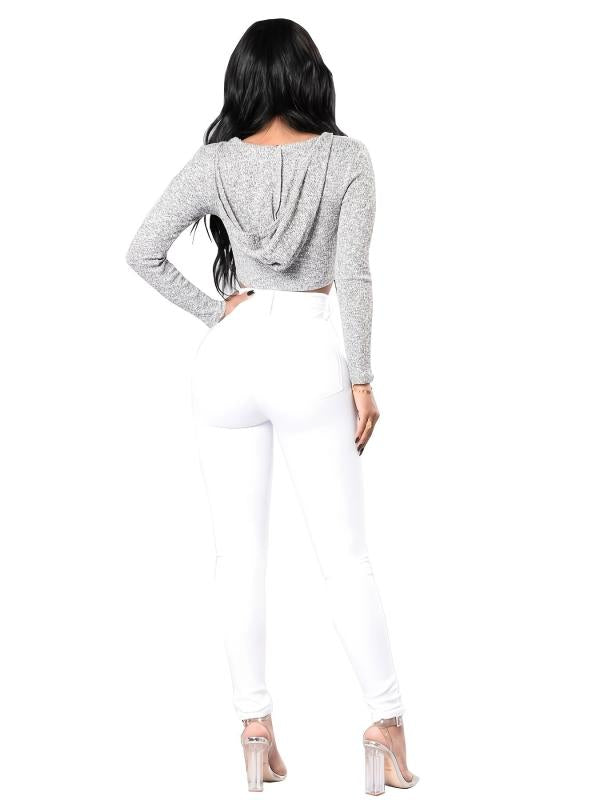 Ripped Holes Skinny Jeans Slim Fit Mid Stretch Denim Pants