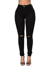 Ripped Holes Skinny Jeans Slim Fit Mid Stretch Denim Pants