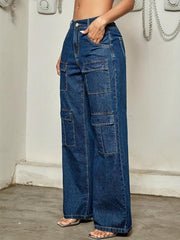 Navy Street Cargo Pants Straight Leg Wide Leg Jeans Women's Denim