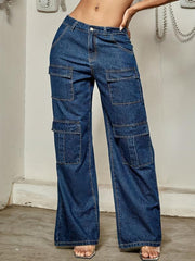 Navy Street Cargo Pants Straight Leg Wide Leg Jeans Women's Denim