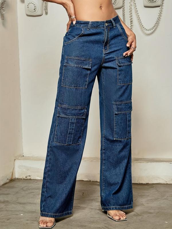 Navy Street Cargo Pants Straight Leg Wide Leg Jeans Women's Denim