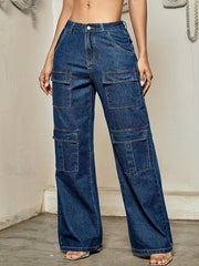 Navy Street Cargo Pants Straight Leg Wide Leg Jeans Women's Denim