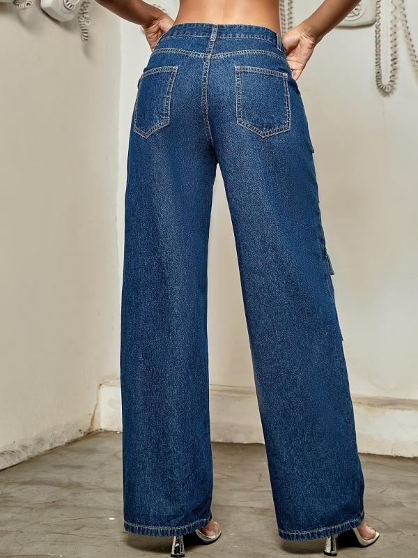 Navy Street Cargo Pants Straight Leg Wide Leg Jeans Women's Denim