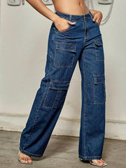 Navy Street Cargo Pants Straight Leg Wide Leg Jeans Women's Denim