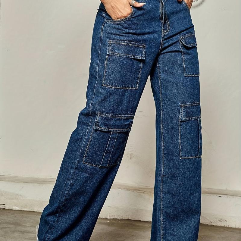 Navy Street Cargo Pants Straight Leg Wide Leg Jeans Women's Denim